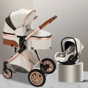 BAZARLAND30 Poussette 3 en 1 Bébé Combinée Siège-Auto Nacelle Trio Réversible Réglable Haute Qualité Roues increvables.blanc casse pas cher