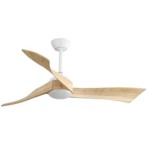 Yoleo - Ventilateur de plafond minimaliste de 52' avec LED,Moteur dc à économie d'énergie à distance à 6 Vitesses 3 Pales en bois,Blanc pas cher
