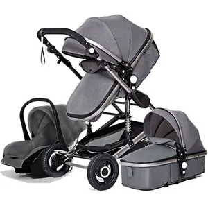 LUXCAR Poussette Bébé Combinée Trio Pack 3 en 1 Gris Chassis Haut a Absorption de Chocs Pliable Siege Auto Réversible Roues Increvables pas cher