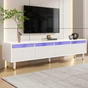 NECHE Meuble TV Blanc Moderne avec LEDDesign minimalisteGrand rangement4 Tiroirs en acrylique178x35x45cm pas cher