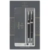 Image de Parker Sonnet Duo Coffret cadeau avec stylo à bille et stylo à bille, noir brillant avec bordure chromée, recharge d'encre noire et cartouche, coffret cadeau