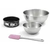 Image de Zenker 9369450 Set 4 pièces Mini Moule à Manqué 12 cm, avec Antiadhésif ILAG sans PFOA, 1 à 2 Personnes, 2 Bols à Mixer en Acier Inoxydable 20,5 et 25 cm, Spatule Pâtisserie Silicone, Noir, Inox, Rose