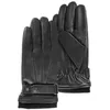 Image de Isotoner Gants homme tactiles en cuir de chèvre pleine fleur - doublés polaire, Noir, 8.5