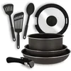 Image de MENASTYL - Ensemble de 8 pièces IRIS - 1 poêle de 20 cm + 2 poêles de 24/28 cm + 1 couvercle de 20 cm + 1 poignée amovible + 1 cuillère + 2 spatules ajourées - Convient pour toutes les cuisinières, y