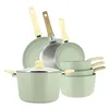 Image de MENASTYL - Batterie de cuisine 7 pièces avec revêtement antiadhésif céramique (Sans PFAS/Sans PTFE) tous feux dont induction - 3 poêles, 3 casseroles, 1 faitout - Gamme Colorama - Céladon - 6014167