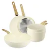 Image de MENASTYL - Batterie de cuisine 5 pièces avec revêtement antiadhésif céramique (Sans PFAS/Sans PTFE) tous feux dont induction - 2 poêles / 2 casseroles / 1 wok - Gamme Colorama - Crème - 6014178