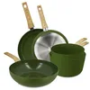 Image de MENASTYL - Set de 5 pièces Colorama olive - Poêles/Casseroles/Wok - En aluminium - Revêtement antiadhésif en céramique - Tous feux dont induction