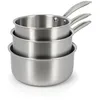 Image de MENASTYL - Lot de 3 casseroles inox Triply 18/10 tous feux dont induction fabriquées en France - sans PFAS ni substances nocives - Compatibles lave-vaisselle - 16, 18, 20cm - Poignée rivetée - 6014202