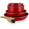 Image de MENASTYL - Batterie de Cuisine Amovible Empilable - Tous Feux Dont Induction - Revêtement Céramique Antiadhésif sans PFAS - Gamme Colorama - Couleur Magenta - 2 Poêles + 2 Casseroles + 1 Poignée