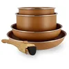 Image de MENASTYL - Batterie de Cuisine Amovible Empilable - Tous Feux Dont Induction - Revêtement Céramique Antiadhésif sans PFAS - Gamme Colorama - Couleur Noisette - 2 Poêles + 2 Casseroles + 1 Poignée