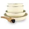 Image de MENASTYL - Batterie de Cuisine Amovible Empilable - Tous Feux Dont Induction - Revêtement Céramique Antiadhésif sans PFAS - Gamme Colorama - Couleur Crème - 2 Poêles + 2 Casseroles + 1 Poignée