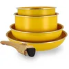 Image de MENASTYL - Batterie de Cuisine Amovible Empilable - Tous Feux Dont Induction - Revêtement Céramique Antiadhésif sans PFAS - Gamme Colorama - Couleur Safran - 2 Poêles + 2 Casseroles + 1 Poignée
