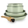 Image de MENASTYL - Batterie de Cuisine Amovible Empilable - Tous Feux Dont Induction - Revêtement Céramique Antiadhésif sans PFAS - Gamme Colorama - Couleur Céladon - 2 Poêles + 2 Casseroles + 1 Poignée