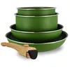 Image de MENASTYL - Batterie de Cuisine Amovible Empilable - Tous Feux Dont Induction - Revêtement Céramique Antiadhésif sans PFAS - Gamme Colorama - Couleur Olive - 2 Poêles + 2 Casseroles + 1 Poignée