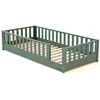 Image de JURABABY - Lit au sol enfant en bois SONHO - 90x190 - Vert sauvage | Avec barrière amovible gauche ou droite | Lit enfant avec sommier