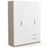 Image de Armoire Dressing Avec Penderie Moderne 4 Portes 5 Etagères 2 Tiroirs   Coloris Chêne Kronberg & Blanc Mat - 157,3 x 51,1 x 203 cm