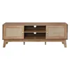 Image de Calicosy - Meuble TV 2 Portes 2 Niches - Cannage Rotin - Décor Bois Clair - Panneaux De Particules - 4 Espaces De Rangement - Salon Ou Chambre - Style Exotique Et Naturel - L 140 x P 39 x H 49 cm