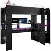 Image de Lit mezzanine combiné enfant LED Gamer ONLINE - 90 x 200 cm - Noir mat - Sommier inclus - PARISOT