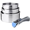 Image de Arthur Martin - Lot de 3 casseroles inox manche amovible - AM3456 | acier inoxydable, manche amovible, intérieur satiné, tous feux dont induction, lave-vaisselle