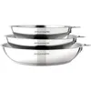 Image de Arthur Martin - Set de 3 Poêles à Cuisiner Frire Sauter - Poignée Amovible - Acier Inoxydable Intérieur Satiné - Fond Capsule Tous Feux Induction Gaz Électrique - 20-24-28 cm