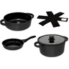 Image de 5Five - Batterie de Cuisine Noire en Cast Aluminium et Glass - 24cm - 38x18x50cm - Ustensiles de Cuisson Pratiques