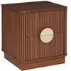 Image de Atmosphera - Table de Chevet Wany Effet Noyer et Doré - L 45 x P 40 x H 50 cm - 2 Tiroirs, Façades Cannelées - Pour Chambre, Salon, Meuble d'Appoint