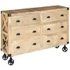 Image de Atmosphera - Buffet sur Roulettes Silas - Bois de Manguier - 150 x 105 cm - 6 Tiroirs, Style Industriel - Pour Salon, Chambre, Meuble de Rangement