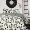 Image de TODAY Housse De Couette Lit Double Sunshine en Coton Imprimé Graphique - Vert Et Blanc - 220 X 240 Cm