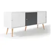 Image de IDMarket - Buffet Bas scandinave 135 cm Effie 3 Portes Bois Blanc et Gris