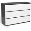 Image de IDMarket - Commode 6 tiroirs TOMI 110 cm Bois Gris et Blanc