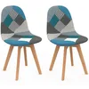 Image de IDMarket - Lot de 2 chaises scandinaves SARA Motifs patchworks Bleus