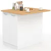 Image de IDMarket - Ilot Central IVO 100 cm, couleur blanche avec plan de travail en hêtre