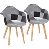 Image de IDMarket - Lot de 2 chaises de salle à manger scandinaves et fauteuils de table SARA motifs patchwork noirs, gris et blancs