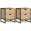 Image de IDMarket - Lot de 2 Tables de Chevet Detroit 2 tiroirs Bois et métal Noir Design Industriel