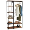 Image de IDMarket - Dressing penderie étagères L. 90 cm HAWKINS bois foncé design industriel