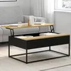 Image de IDMarket - Table Basse Noire Plateau relevable façon hêtre rectangulaire Boston Design Industriel