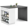 Image de IDMarket - Île centrale pour 4 personnes VITO 130 cm blanc avec plateau gris