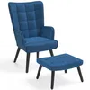 Image de IDMarket - Fauteuil scandinave ANIA avec repose-pieds en velours bleu