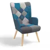 Image de IDMarket - Fauteuil scandinave Ivar en tissu Patchwork et velours bleu