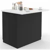 Image de IDMarket - Île centrale IVO 100 cm en bois noir avec plan de travail en marbre ALASKA