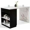 Image de IDMarket - Ilot Central Mange Debout 4 Personnes VITO 130 cm Noir et Plateau Effet marbre Alaska