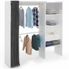 Image de IDMarket - Penderie extensible MARTY 120/170 x 50 x 180 cm blanche avec étagères + double garde-robe + rideau gris