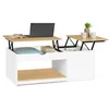 Image de IDMarket - Table basse avec 2 plateaux pliables EYLA avec coffre, bois, blanc et aspect hêtre