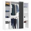 Image de IDMarket - Double dressing extensible MERYL 120/180 x 50 x 180 cm blanc avec étagères + double garde-robe + rideau gris