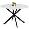 Image de IDMarket - Table à Manger Ronde ALIX 4-6 personnes pied araignée métal noir et plateau effet marbre blanc Alaska 110 cm