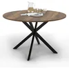Image de IDMarket - Table à manger ronde Alix 6 personnes pied araignée noir et plateau en bois foncé 110cm