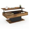 Image de IDMarket - Table basse avec plateau rabattable rectangulaire Eden en bois foncé avec effet vieilli et noir