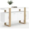 Image de IDMarket - Buffet 140 cm Phoenix 4 Portes Blanc et Bois