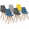 Image de IDMarket - Lote de 6 sillas escandinavas SARA mezcla de colores azul x2, gris claro, gris foncé x2, amarillo