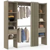 Image de IDMarket - Coiffeuse MERYL en hêtre à double colonne avec rideau taupe clair 120/180 x 50 x 180 cm